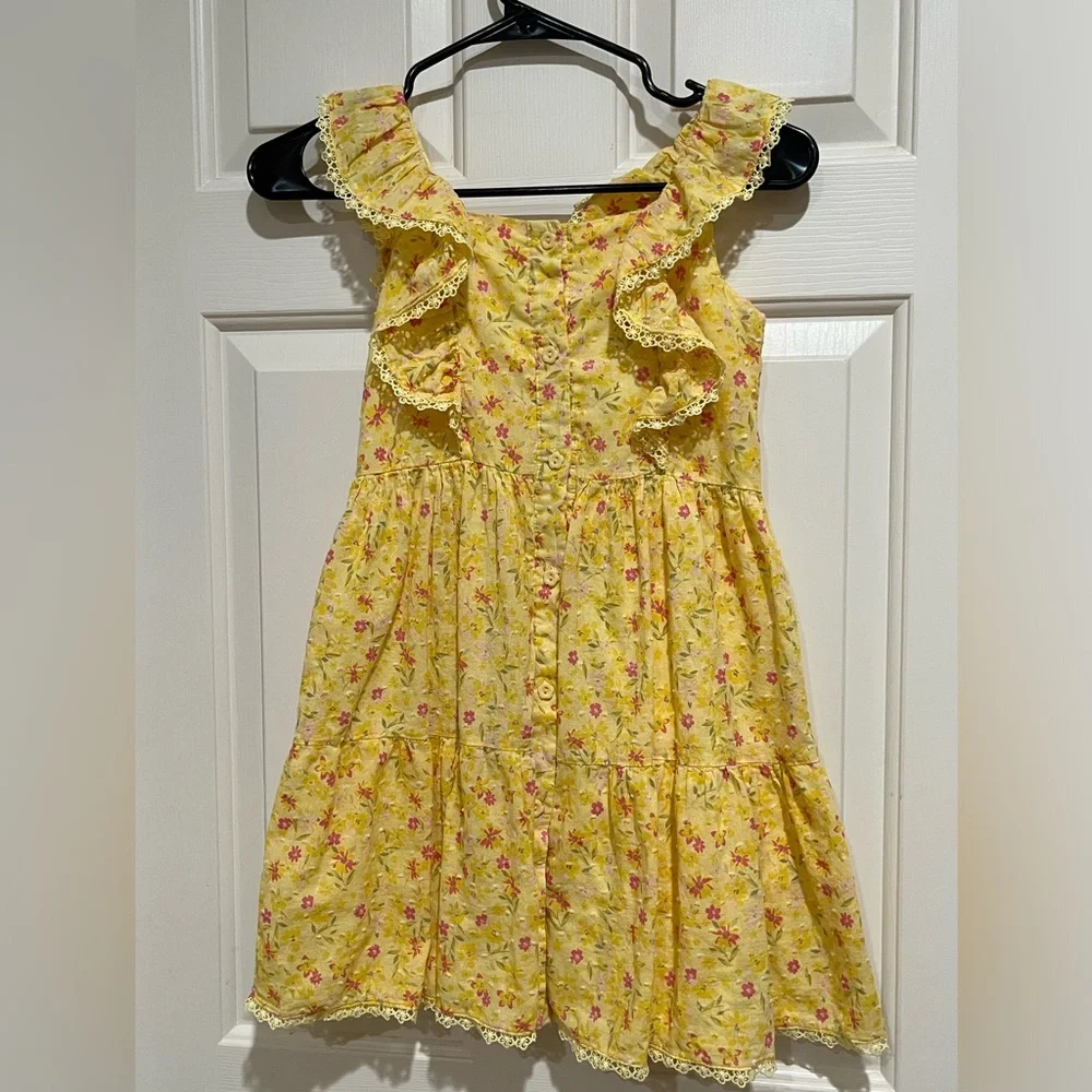 BTWEEN Yellow Floral Ruffle BUTTON UP FRONT KIDS Sundress GIRLS SIZE 8